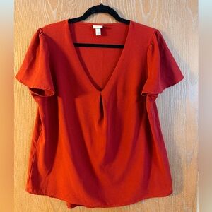 a new day Large Deep Red V-Neck Blouse